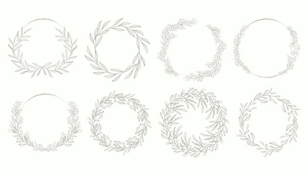 Wedding floral border vector set. Illustration of round floral frames