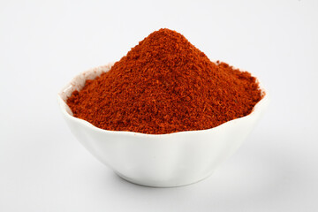  Indian spice Red chilli powder in white ceramic bowl