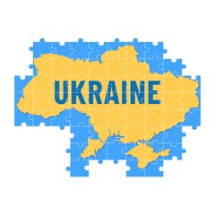 Obraz premium Map of Ukraine with the National Flag and puzzle