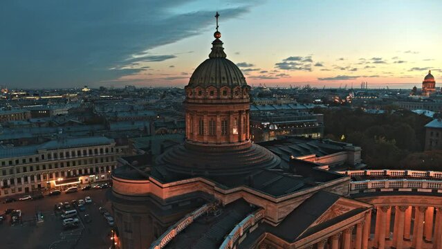 Night time view at Kazan Cathedral Historic building in the Saint Petersburg.