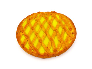 Homemade pistachio pie isolated on white background     