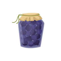 Vector illustration of a jar of blueberry jam. Preparations for the winter.