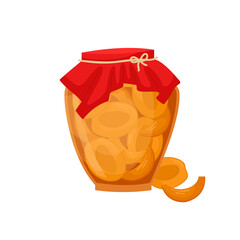 Vector illustration of a jar of apricot jam. Preparations for the winter.