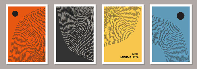 Trendy set of abstract creative minimal artistic hand sketched compositions - obrazy, fototapety, plakaty