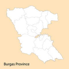 Fototapeta na wymiar High Quality map of Burgas is a province of Bulgaria