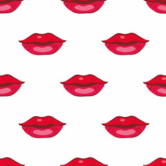 Lips seamless vector pattern. Pattern with woman's red flat lips