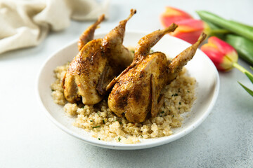 Roasted guinea fowl with couscous