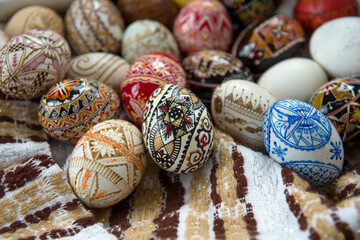 Colorful and traditional hand painted Easter egg from Bucovina, Romania.
