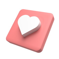 3d rendering illustration of heart shaped button isolated on white
