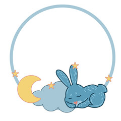 Easter Rabbit Bunny Hare Happy Holiday Baby Gift Frame Border Round Circle Doodle Icon
