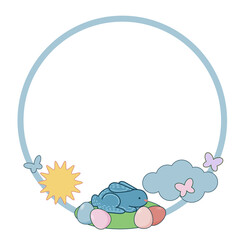 Easter Rabbit Bunny Hare Happy Holiday Baby Gift Frame Border Round Circle Doodle Icon
