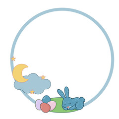 Easter Rabbit Bunny Hare Happy Holiday Baby Gift Frame Border Round Circle Doodle Icon
