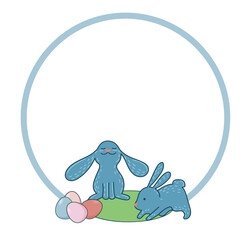 Easter Rabbit Bunny Hare Happy Holiday Baby Gift Frame Border Round Circle Doodle Icon
