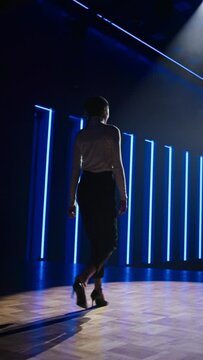 Female Inspirational Speaker Walks on Stage, Greets Public and Talks about Happiness, Self, Success, Technology and How To Be Productive. Video with Vertical Screen Orientation 9:16