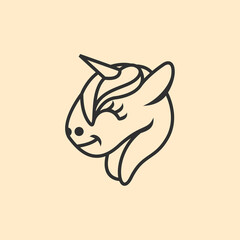 Animal unicorn with line art style design vector