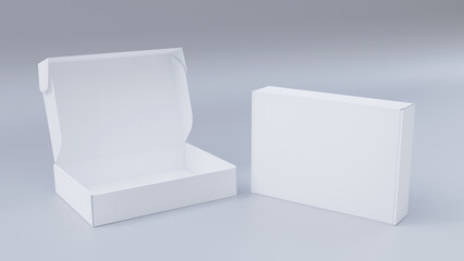 White product box template. Opened and closed packaging boxes. Mailing box - obrazy, fototapety, plakaty
