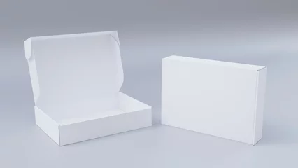 Foto op Canvas White product box template. Opened and closed packaging boxes. Mailing box © SinisaZec
