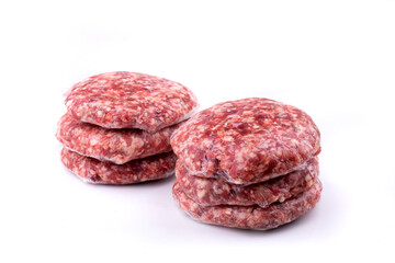 raw handmade burgers packed with film paper isolated on white background