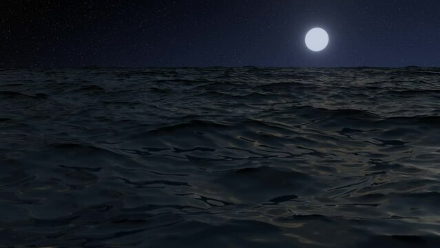 Ocean night landscape. Moonlight reflection on water. 3d render