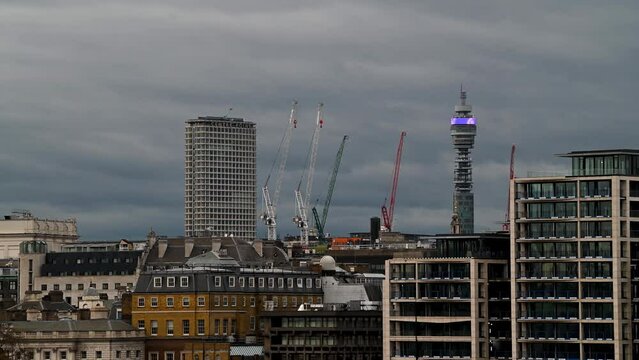 View towards BT Tower and Centre Point from the OXO Tower Bar, London, United Kingdom