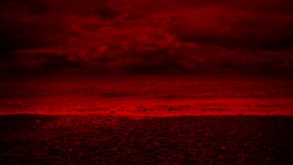 Dramatic Red Sea Shore On Stormy Day