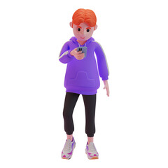 young boy using smartphone. 3d character. 3d illustration.