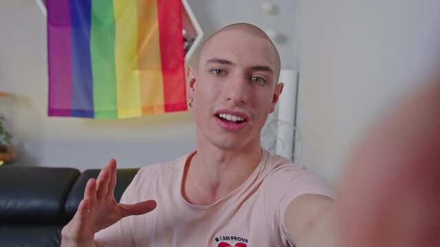  Non-binary influencer takes over social media to educate his followers and other people about problems of the lgbt community. High quality 4k footage