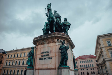 Fototapeta na wymiar Statue of King 1 in Munchen. Beautiful landmark in the city of Munich, in Germany. Tourist attraction.