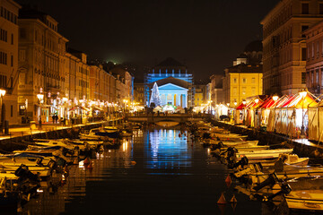 The Canal Grande in Trieste by night in Christmas time wide image