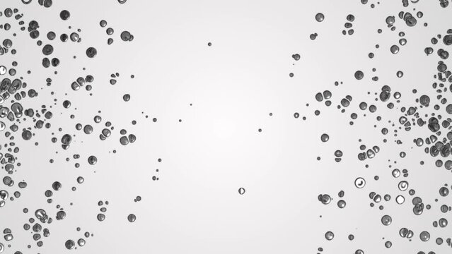 Animated dot background. Moving towards drops, splashes of mercury. Liquid metal. Transformer. Plexus silver circles, spheres. Collision particles. Force attraction. Business, technology, science. 4k