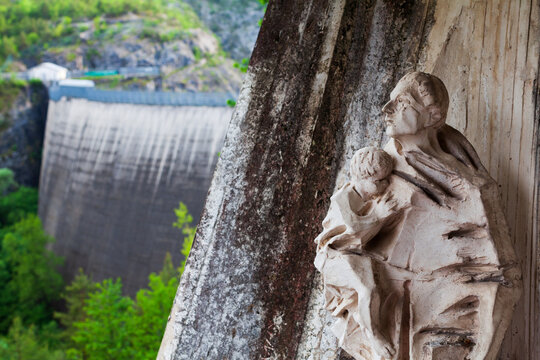 Vajont Dam disaster Memorial and in the Background the Abandoned Dam  