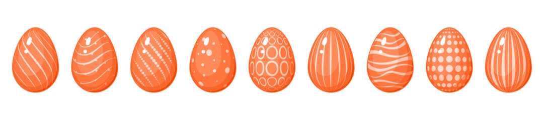 Set of red Easter eggs with decoration