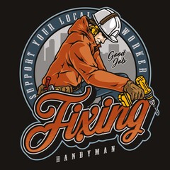 Handyman with screwdriver colorful patch