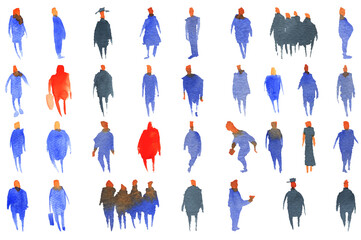 Watercolor silhouettes of people. Watercolor paper texture. Vector silhouettes.