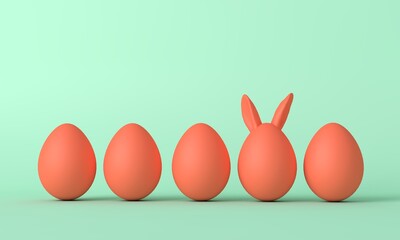 Red easter egg with cute bunny ears. Easter background. 3D Rendering