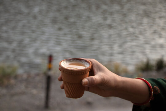 Tea in a traditional natural clay cup known as kullad