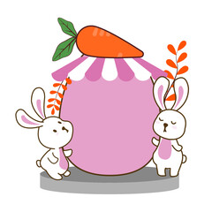 Rabbit and egg shop. Vector Easter Holiday Design Template for Coupon, Banner, Voucher or Promotional Poster.