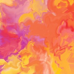 油絵抽象アート背景）パレットナイフペインティング・ピンクとオレンジと黄色の正方形バナー　マーブル　熱