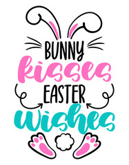 Bunny Kisses, Easter Wishes - Cute Easter bunny design, funny hand drawn doodle, cartoon Easter rabbit. Good for Happy Easter clothes, poster or t-shirt textile graphic design. Hand drawn illustration