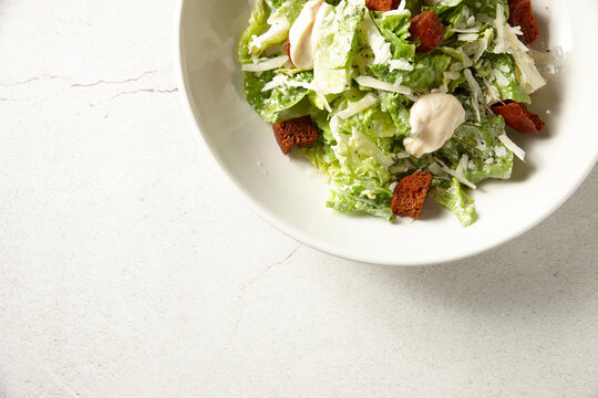 Close up of gourmet chicken ceasar salad