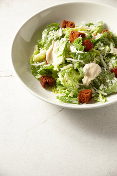 Close up of gourmet chicken ceasar salad