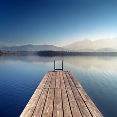 Fototapeta na wymiar wooden pier on lake on a quiet morning
