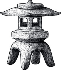 Japanese stone lantern illustration, drawing, engraving, ink, line art, vector - 497295166