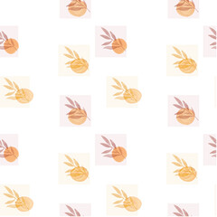 Seamless watercolor pattern of autumn leaves and geometric shapes