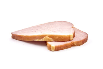 Smoked pork meat slices isolated on white