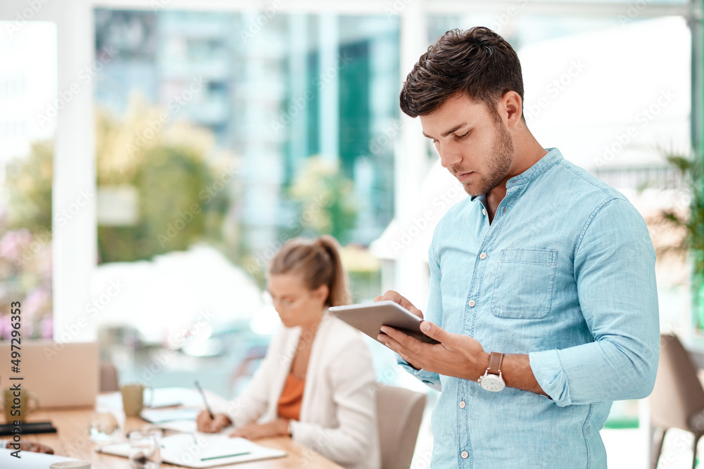 Aufkleber taking minutes has never been easier. cropped shot of a handsome young businessman using his tablet 