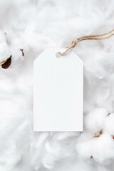 Label tag mockup and white cotton background