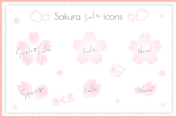 Simple cherry blossom and petal sale icon set (pink gradation)