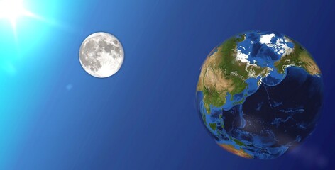 日の当たる地球と月