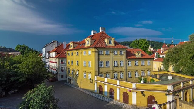 House roofs on Kampa Island near Charles Bridge timelapse hyperlapse, Prague, Czech Republic